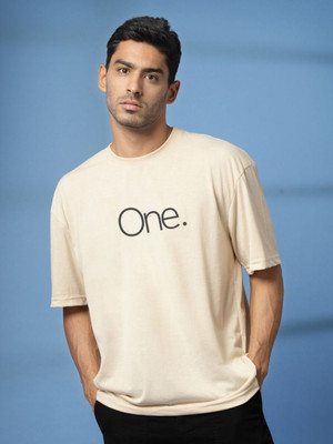 Mast & Harbour Printed Men Round Neck Beige T-Shirt