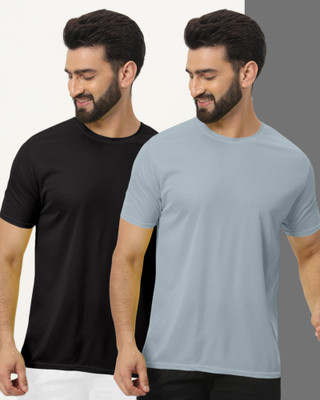 METRONAUT Solid Men Round Neck Black, Grey T-Shirt