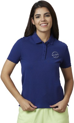 BEING HUMAN Solid Women Polo Neck Blue T-Shirt