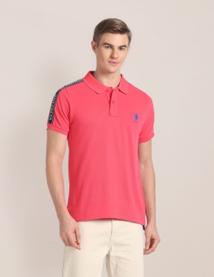 U.S. POLO ASSN. Solid Men Polo Neck Pink T-Shirt