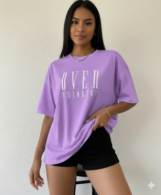 VarmFashion Printed Women Round Neck Reversible Purple T-Shirt
