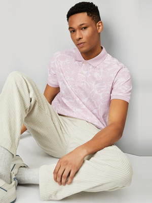 MAX Self Design Men Polo Neck Pink T-Shirt