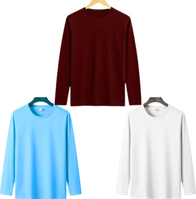MISTY COLLECTION Solid Men Round Neck Maroon, White, Light Blue T-Shirt