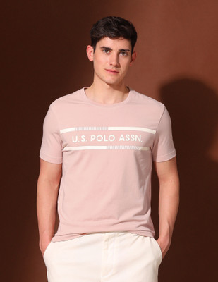 U.S. POLO ASSN. Graphic Print Men Round Neck Pink T-Shirt