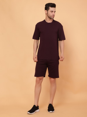 Timyka Men Solid Purple Top & Shorts Set
