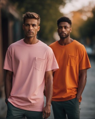 eco runner Solid Men Round Neck Pink, Orange T-Shirt
