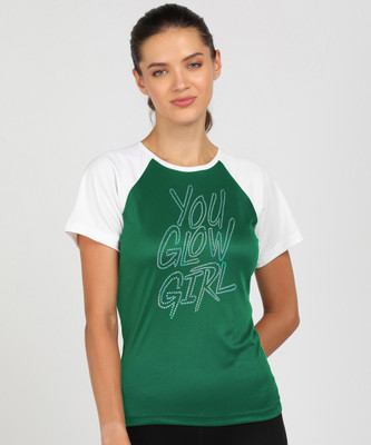 SHASHVI Typography Women Round Neck Green, White T-Shirt