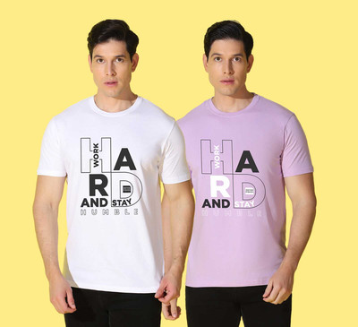 WOOSTRO Printed Men Round Neck White, Purple T-Shirt