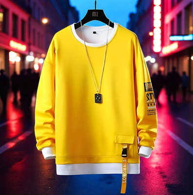 FAOES Printed Men Round Neck Yellow T-Shirt