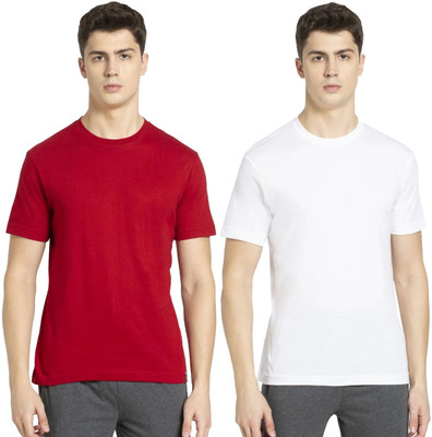 JOCKEY Solid Men Round Neck Red, White T-Shirt