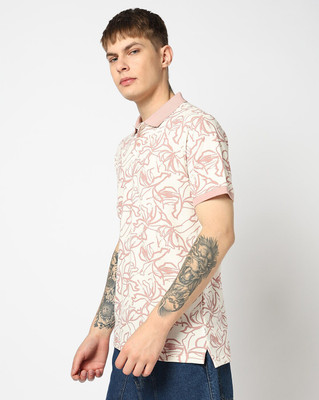 GAP Printed Men Polo Neck Pink T-Shirt