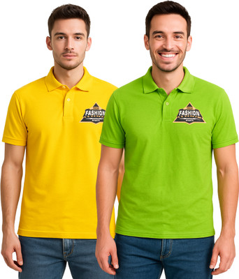 SHIRERAMEXPORTS Printed Men Polo Neck Yellow, Green T-Shirt