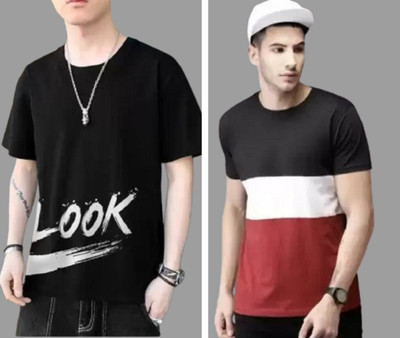 ATTITUDE START OF FASHION Colorblock, Printed Men Round Neck Multicolor T-Shirt