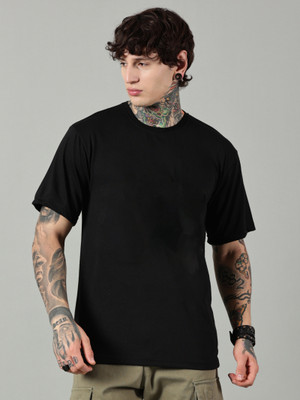 Diversify Solid Men Round Neck Black T-Shirt