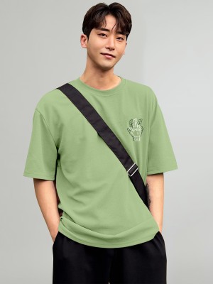 Happy Khajana Printed Men Round Neck Green T-Shirt