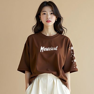 INFIRAX Printed Women Round Neck Brown T-Shirt