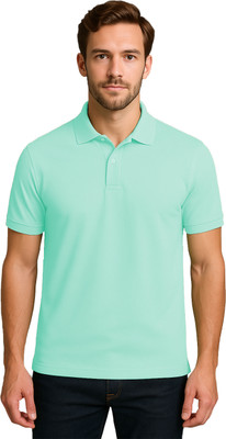 BENKNDIA Solid Men Polo Neck Light Green T-Shirt