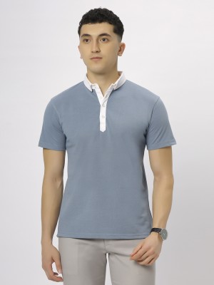 N AND J Solid Men Polo Neck Brown T-Shirt