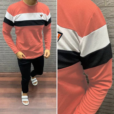 HexaCraft Striped Men Round Neck Orange T-Shirt