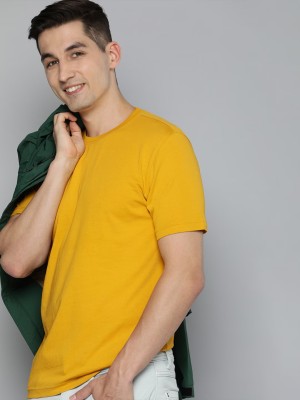 London Crew Solid Men Round Neck Yellow T-Shirt