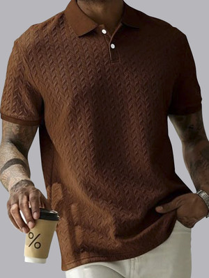 The Modern Soul Self Design Men Polo Neck Blue T-Shirt