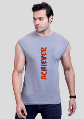 I&D Printed Men Round Neck Grey T-Shirt
