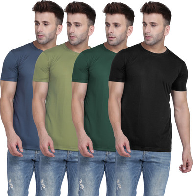 TQH Solid Men Round Neck Light Green, Green, Grey, Black T-Shirt