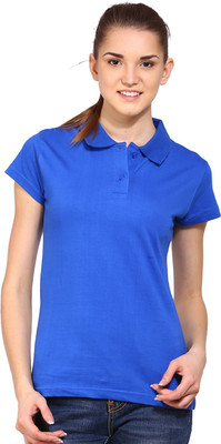 Ap'pulse Solid Women Polo Neck Blue T-Shirt