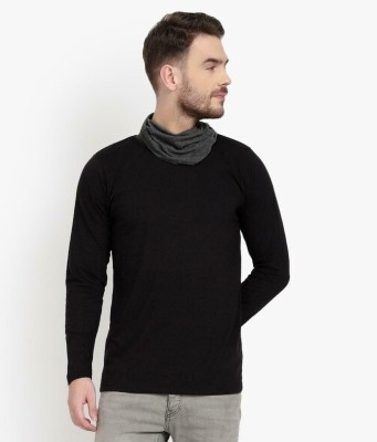 GLAMPANDA Solid Men Turtle Neck Black, Grey T-Shirt