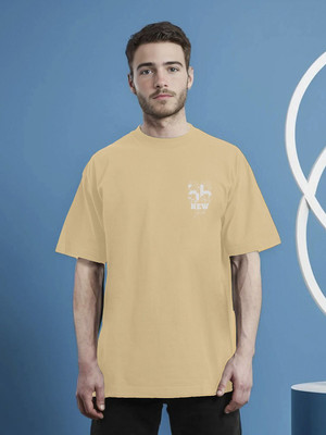 Moda Rapido Printed Men Round Neck Beige T-Shirt