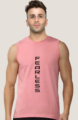 Yilden Typography Men Round Neck Pink T-Shirt