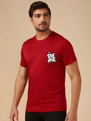 SZN Graphic Print Men Round Neck Maroon T-Shirt
