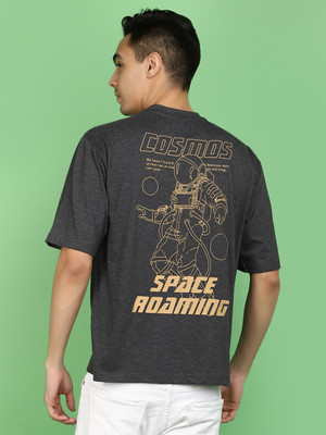 V-MART Printed, Typography Men Round Neck Grey T-Shirt