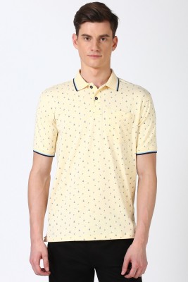 PETER ENGLAND Printed Men Polo Neck Yellow T-Shirt