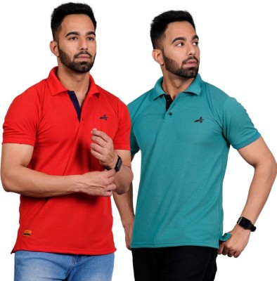 addiz Printed Men Polo Neck Reversible Red, Green T-Shirt