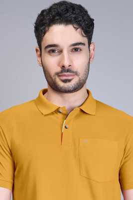 Triptee Printed Men Polo Neck Yellow T-Shirt