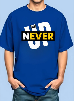 BLOSSOMTRADER Typography Men Round Neck Blue T-Shirt