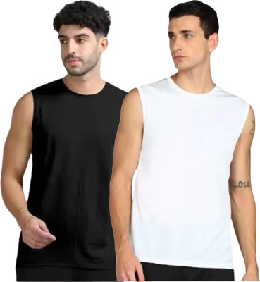 RLP Solid Men Round Neck Black, White T-Shirt