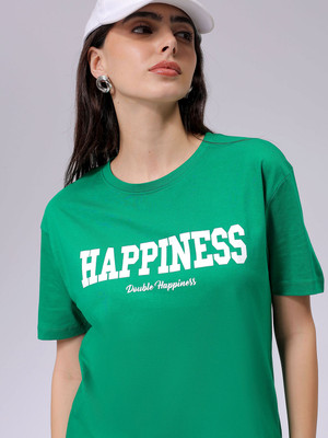 The Indian Garage Co. - Freehand Printed Women Crew Neck Green T-Shirt