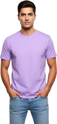 dolve Solid Men Round Neck Purple T-Shirt