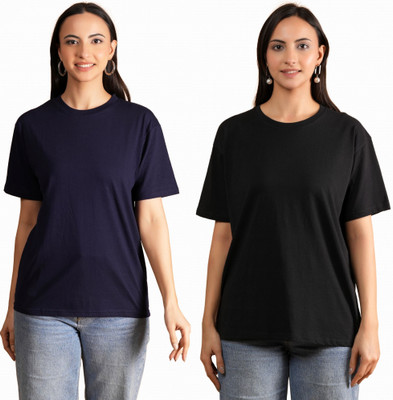 METRONAUT Solid Women Round Neck Multicolor T-Shirt