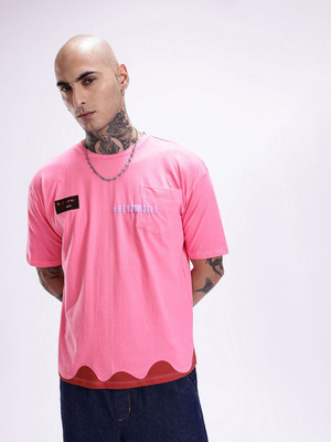 Kook N Keech Printed Men Round Neck Pink T-Shirt