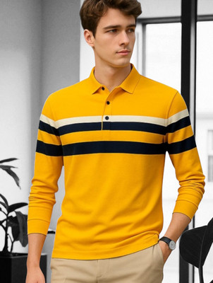 Autna Solid Men Polo Neck Yellow T-Shirt