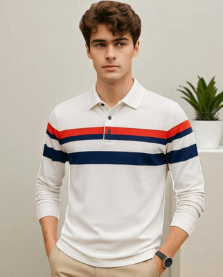 Teezler Solid Men Polo Neck White T-Shirt