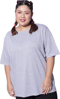FUNDAY FASHION Solid Women Boat Neck Grey T-Shirt