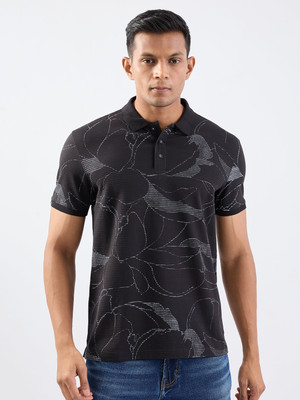 Spykar Printed Men Polo Neck Black T-Shirt