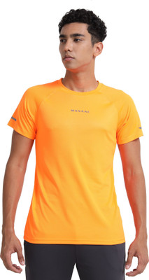 MANAAC Solid Men Round Neck Orange T-Shirt