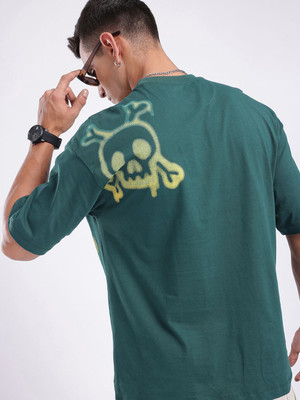 Glitchez Printed Men Round Neck Green T-Shirt