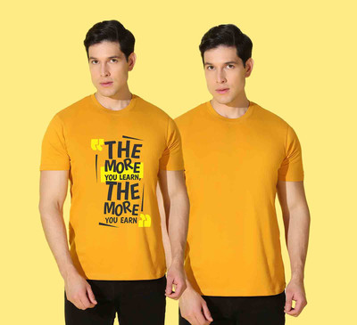 WOOSTRO Printed Men Round Neck Yellow T-Shirt