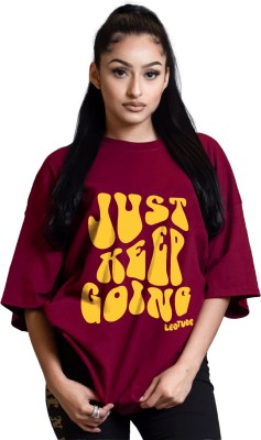 Leotude Printed Women Round Neck Maroon T-Shirt